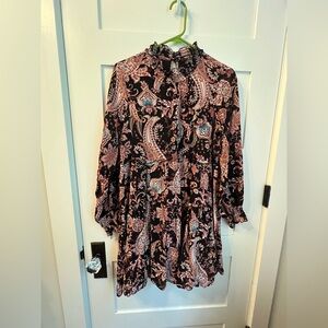 by Anthropologie Black Floral Paisley Smocked Boho Dress Women's 8